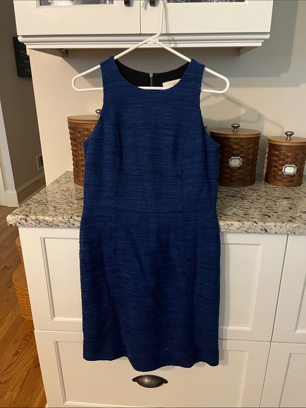 LOFT Sleeveless Navy Textured Midi Dress